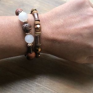 Calming Rose quartz and wood stackable bracelets
